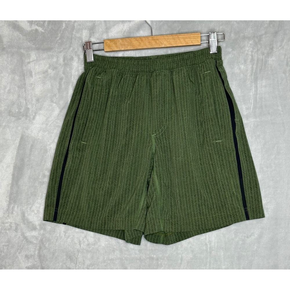 Lululemon Men's Pace Breaker Shorts Small Lined 7 Inch Green Black Herringbone